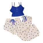 3 Pcs/Set Women Pajamas Suit Sleeveless Backless Heart Printing Elastic Waist Shorts And Pants Slip Top Summer Sleepwear