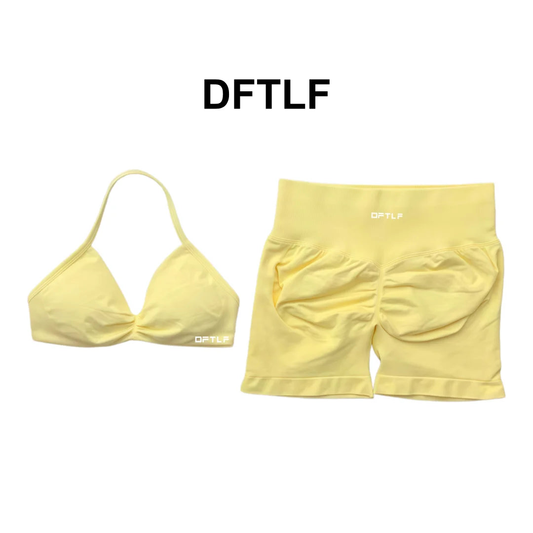 2 Piece DFTLF Impact Gym Set Women yoga Sports Bra Shorts Sets Open Back Scrunch Butt Seamless Workout Jogging Sports Trainin