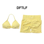 2 Piece DFTLF Impact Gym Set Women yoga Sports Bra Shorts Sets Open Back Scrunch Butt Seamless Workout Jogging Sports Trainin