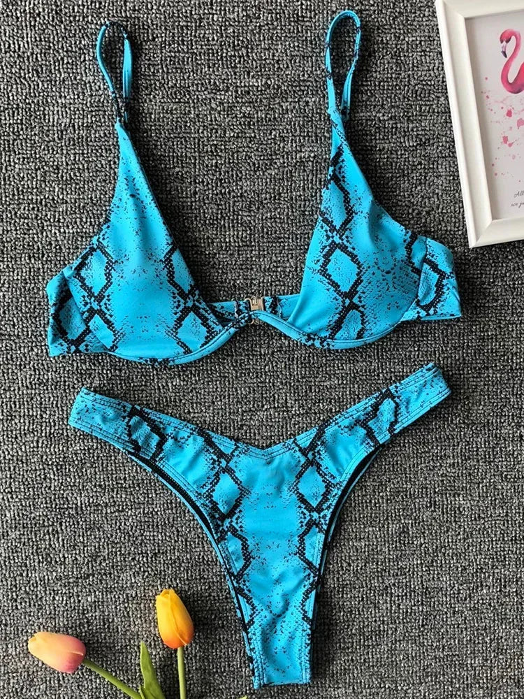 High Cut V-bar Underwired Bikini Women Swimsuit Female Micro Thong Swimwear Two-pieces Bikini Set Push Up Bathing Suit Swim Lady