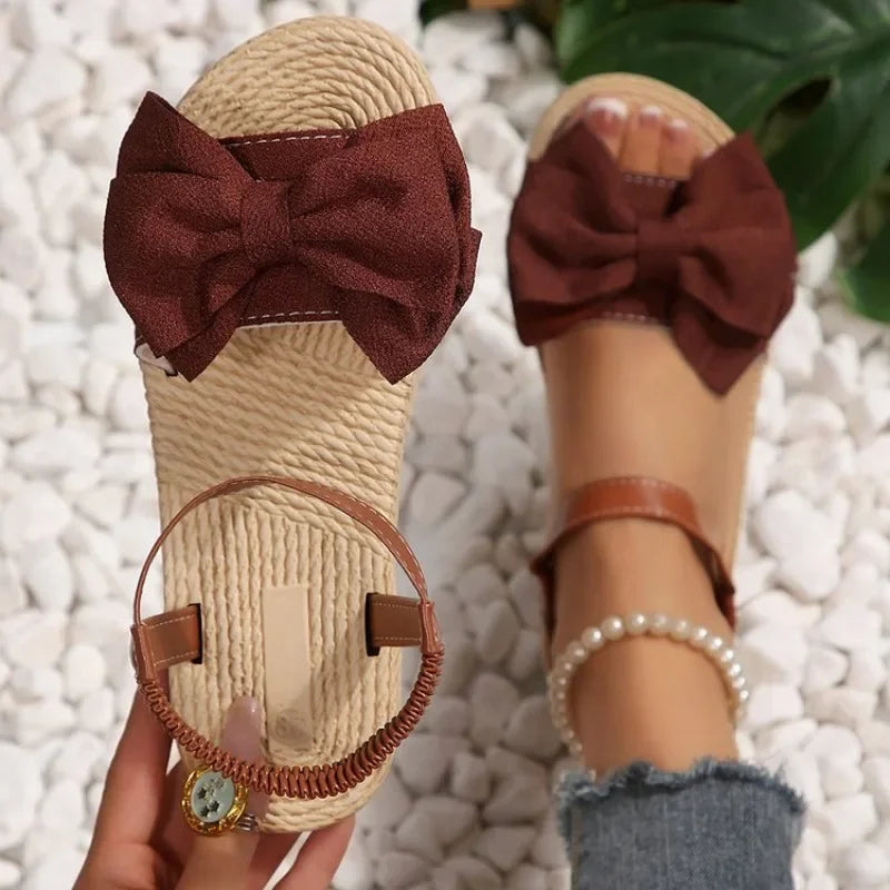 New Summer Flat Sandals Fashion Beach Slippers Outdoor Bow Tie Flat Shoes Home Women Anti-slip Trend Sandals