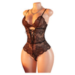 Transparent Bodysuits Lingerie Women Lace Hollow Bra Set Adult Erotic Costume Baby Doll Dress Deep V Open Bra Thin Underwear Set