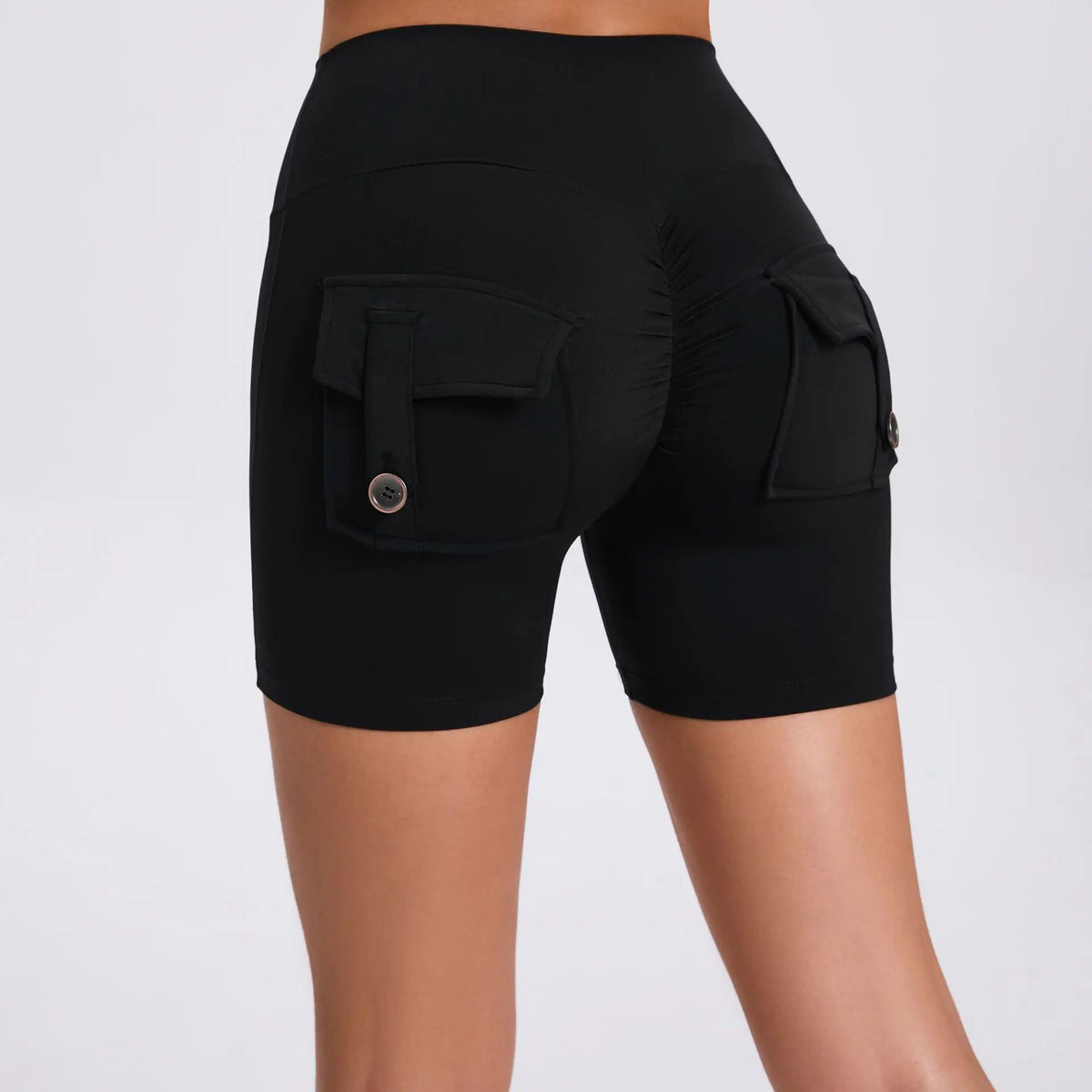 Women's Peach Lifting Yoga Shorts - High Waisted Stretchy Workout Shorts with Button Quick-Dry Tummy Control for Running Fitness