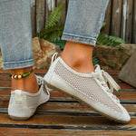 Women Mesh Lace‑Up Flat Sneakers Breathable Mesh Upper Round Toe Lightweight Retro De Training Casual Walking Summer Shoes