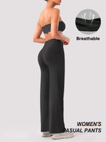 Womens Summer Casual Straight Leg Sports Pants High Waist Stretch Wide Leg Pants Tummy Control Workout Yoga Pants Outdoor Fitnes