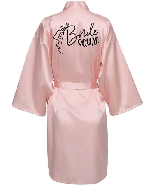 Wedding Party Team Bride Robe With Black Letters Kimono Satin Pajamas Bridesmaid Bathrobe SP033