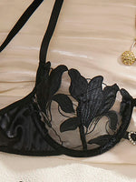 Special anniversary black embroidered lingerie set. Smooth satin mesh sheer bra. Elegant business-wear women's lingerie ZA824031