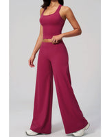 Women's Summer Two Piece Yoga Sets Slimming Sports Tank Top Lifted Buttocks High Waist Flare Pants Gym Fitness Suits Tracksuit