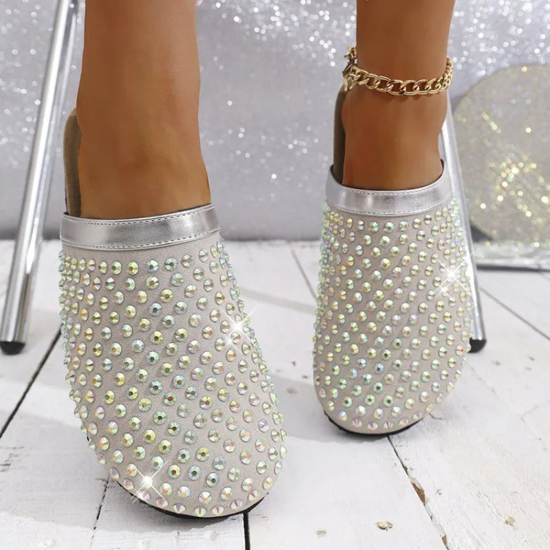 Summer Shoes for Women Slippers Luxury Rhinestone Rivets Casual Sandals Mesh Slip-on Loafers