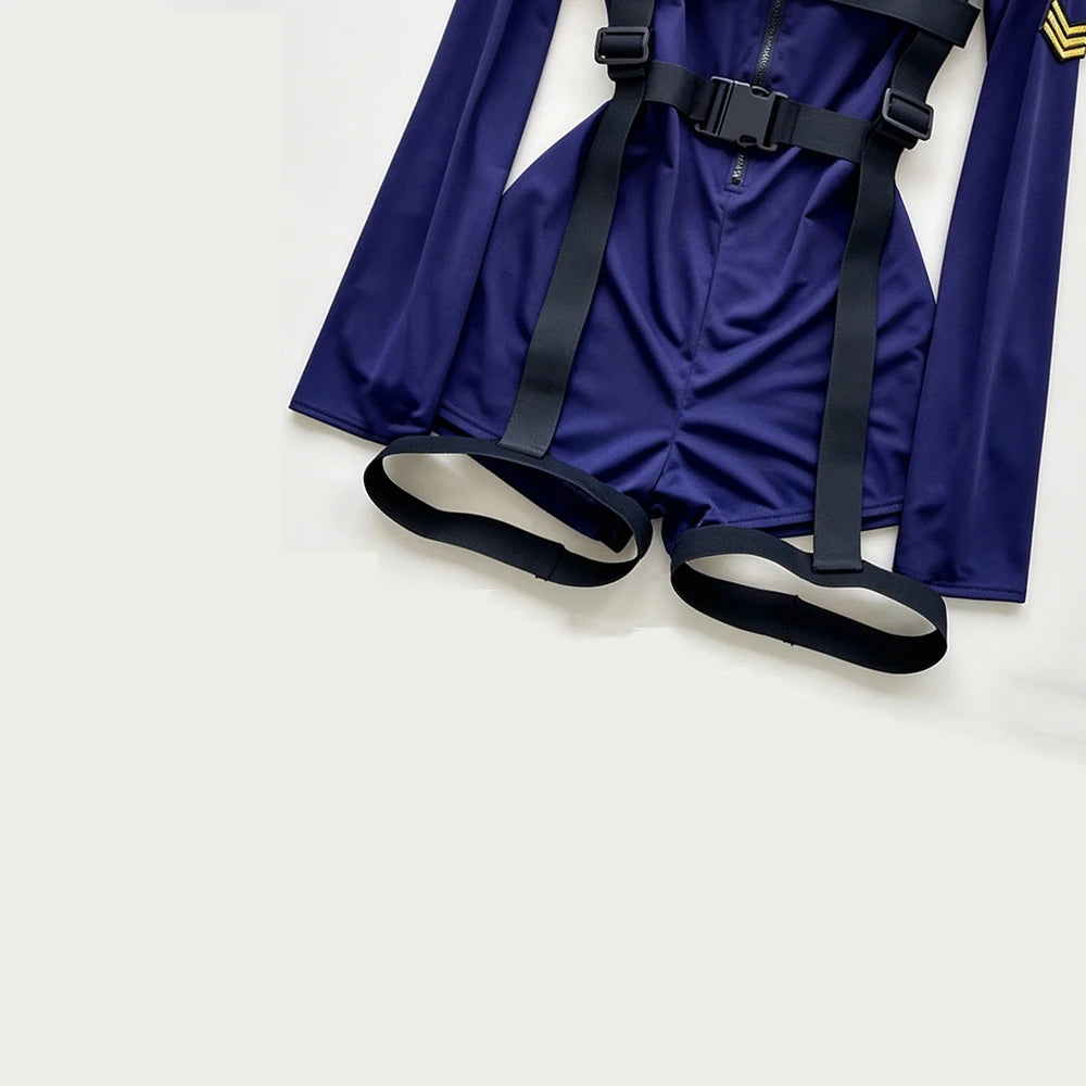 Women Police Cosplay Costumes Long Sleeve Zipper Romper with Harness Belt Halloween Role Play Outfit for Carnival Themed Events