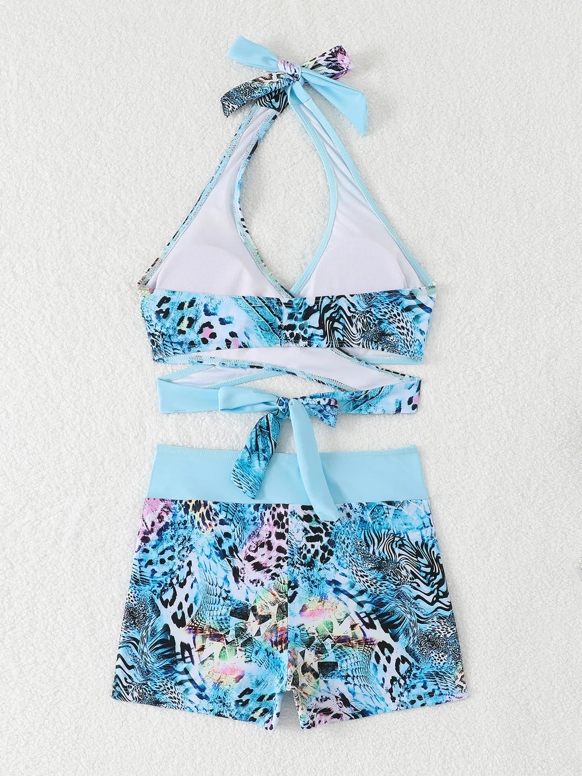 Sexy High Waist Bikini Shorts 2026 Women Swimsuit Blue Halter Swimwear Female Bikinis Set Print Bathing Suits Brazilian Biquini