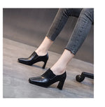Botas Femininas Women Fashion Square Toe Chunky High Heels Ankle Boots Lady Casual Leather Autumn Short Boots Botas De Mujer