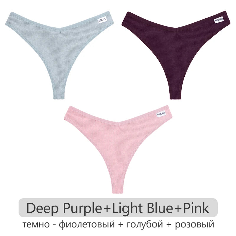3Pcs/set Women Cotton Waffle Style G-string Panties Ladies Soft Thongs Female S-XL Low-Rise T-Back Panties Bikini Underwear 2023