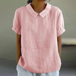 Summer Women Shirt Lapel Short Sleeve Solid Color Pullover Top Solid Color Loose Fit Shirt Tops Casual Streetwear