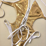 Women glitter gold metallic front bandage swimsuit one piece hollow backless bikini Swimwear bathing suit beach outfits bodysuit