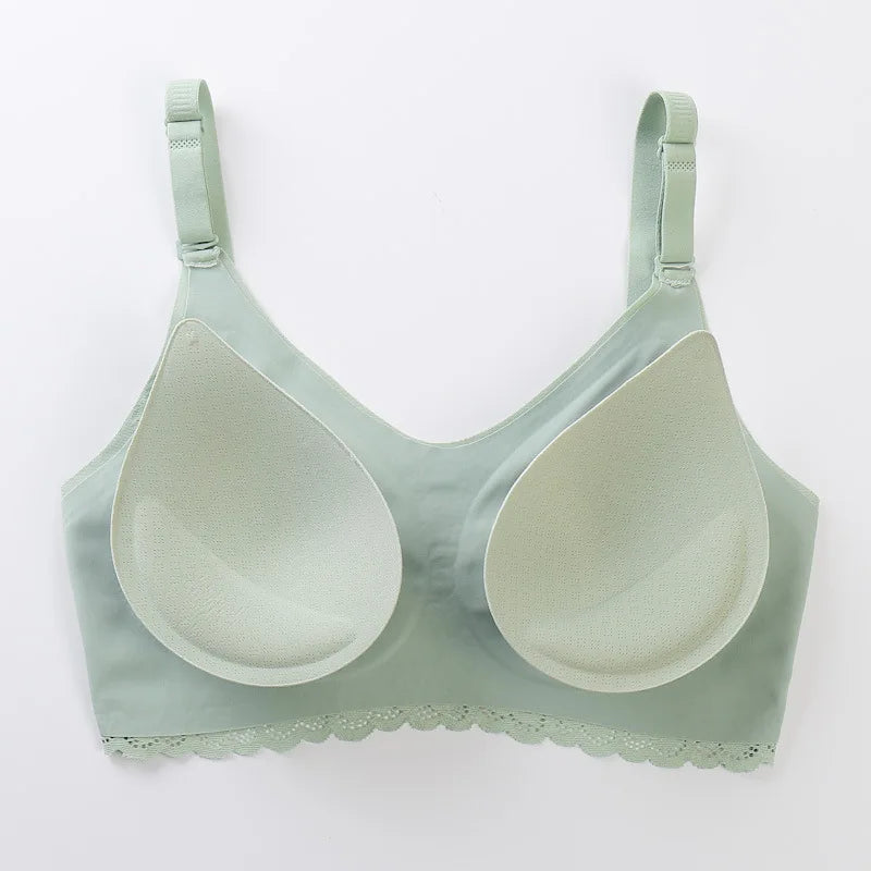 Ladies Comfort Wireless Seamless Lace Edge Gathered Soft Thin Cup Bralette Non-Wired Everyday Underwear Female Brassiere