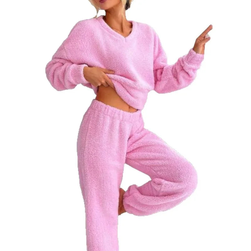 Women Suits Outfit Home Comfort Set for Warm Long Sleeves Elastic Waist Trousers in Autumn and Winter Women Clothing 2 Piece Set