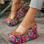 Summer Transparent Platform Heels Slippers for Women Mixed Color Wedge Slippers Woman Outdoor Open Toes Woman Slides