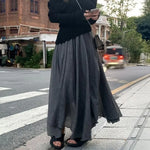 Maxi Skirt Double Layer Women Skirt A-Line Loose Fit Elastic Waist Solid Color Design Flowy Skirt Spring Summer Casual Wear