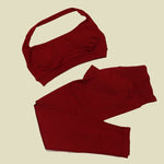 STOUREG Open Back Yoga Bras Pants Sets Seamless 2pcs Sculpt Sports Leggings Gym Halter Crop Tops Hip Lift Push Up Workout Tights