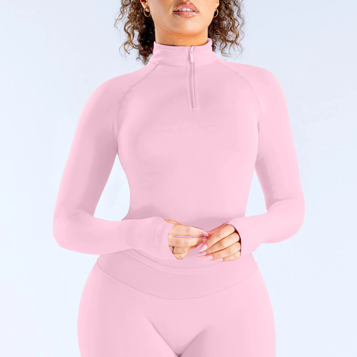 Women Half Zip Long Sleeve Yoga Top Thumb Hole Slim Fit Stretchy Sports Workout Running Fitness Active Shirts