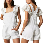 Combhasaki Women's Y2K Vintage Retro Denim Bib Overalls Adjustable Straps Pocket Romper Shorts Casual Rolled Cuff Shortalls
