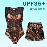 UPF 35+ Retro Sleeveless Swimwear Bodysuit High-end Mesh One Piece Swimsuit Women 2026 Sexy High Cut Bathing Suit with Cover Up