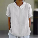 Summer Women Shirt Lapel Short Sleeve Solid Color Pullover Top Solid Color Loose Fit Shirt Tops Casual Streetwear