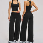 2 Piece Yoga Clothes Women Tracksuit Athletic Wear Pilates Fitness Suit Gym Workout Sets Push Up Sports Vest Wide Leg Pant Suit