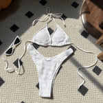 Sexy Knitted Hollow Handmade Crochet Bikini Set Women Pink Bandage Criss Cross Micro Swimsuit Bathng Suit Thong Swimwear
