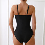 New Solid Black One Piece Swimsuit for Women Sexy Wrinkle Slim Pleate Tummy Control Swimwear Beach Bathing Suit Holiday Monokini
