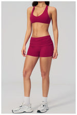 Women Two Piece Gym Yoga Sets Back Cross Sports Bra Pleate High Waist Short Fitness Suit Outdoor Running Camisole Tops Outfits