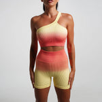Seamless Tight Yoga Sets Sports Fitness Gradient Single Shoulder Bra High Waist Hip Lifting Pants Suits Wokout Gym Running Sets