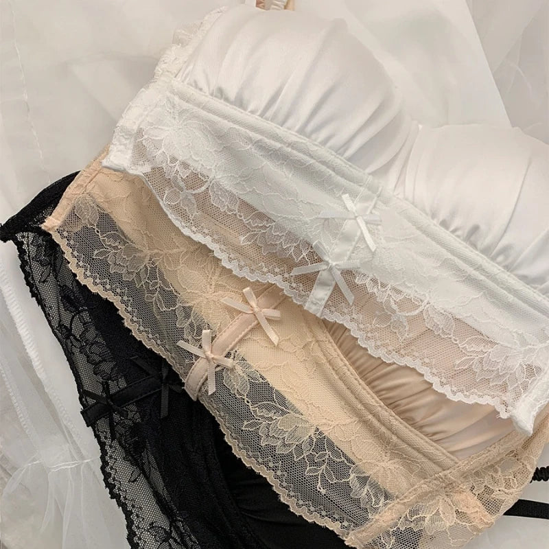 Elegant Luxury Lace Satin Bra for Petite Small Bust Women Sexy Gathered Back Design Push Up Comfort Soft Intimate Lingerie