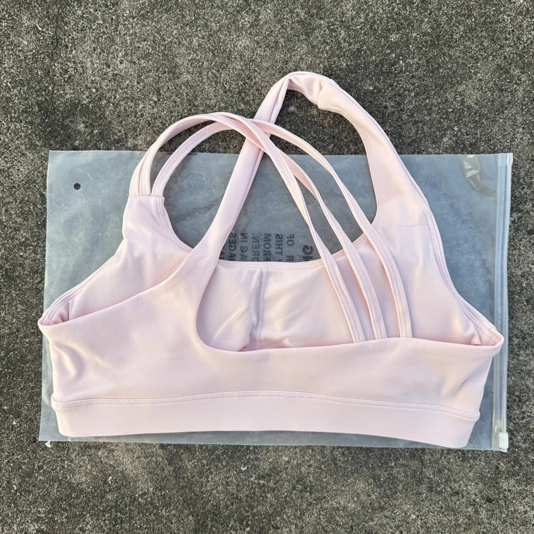 Solid Color Women Fitness Sport Bra Top High Strength Cross Shoulder Strap Gym Underwear Shockproof Tight Workout With Chest Pad