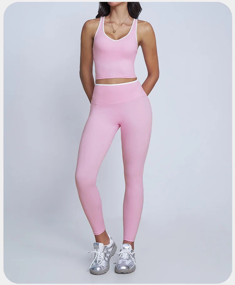Tight Naked Yoga Shorts Suit Women Double Strap Sports Bra High Waist Flare Leggings Fitness Suit Gym Running Workout Clothes