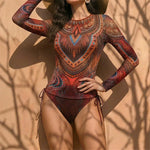 S - XXL Long Sleeve Flower Printed Bikini Female Swimsuit Women Swimwear Two-pieces Bikini set Bather Bathing Suit Swim V8062