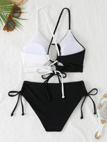 2026 Drawstring Triangle Bikini Women Sexy Color Block Swimwear Female Strappy Swimsuit Bathers Bathing Swimming Swim Suit