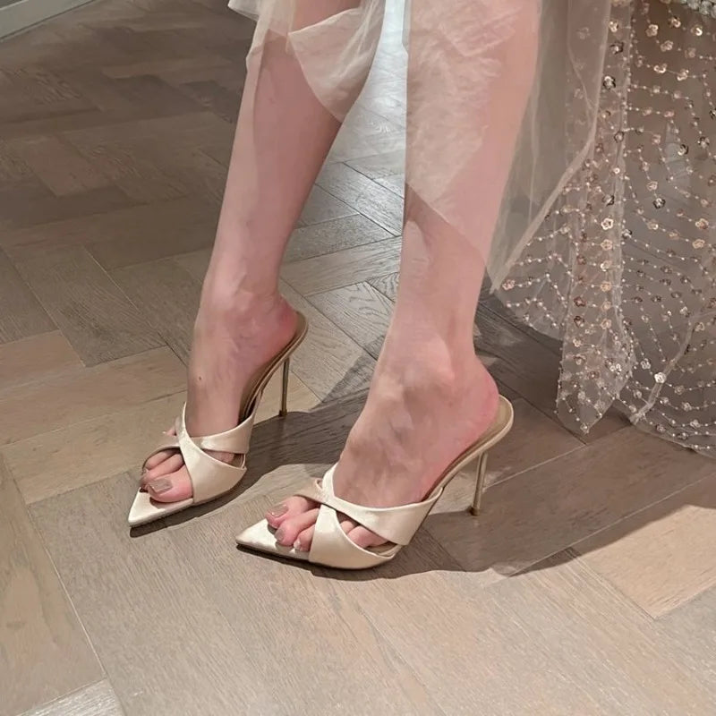 Fashion Thin High Heel Summer Women Slippers Fashion Peep Toe Dress Slides LadiesParty Sandals