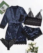 2025 New Women's Pajama Fashion 4-Piece Set Lace Satin Strap Sexy Pajama Set Dress Skin Friendly Comfortable Casual Pajama Skirt