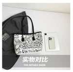 Large Capacity Printed Tote Bag, Fashion and Versatile Casual Single Shoulder Handbag with Pendant, College Style Women's Bags