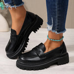 Women Penny Platform Loafer Shoes Slip On Chunky Lug Sole Round Toe Vintage Preppy Office Casual Dress Shoes