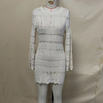 S - XL Long Sleeve Hollow Out Crochet Knitted Tunic Beach Cover Up Cover-ups Beach Dress Beach Wear Beachwear Female Women K5542