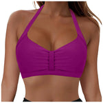 Womens Halter Neck Ruched Bikini Top Padded Push Up Swim Tops Adjustable Tie Back Bathing Suit Top Beach Pool Vacation Swimwear