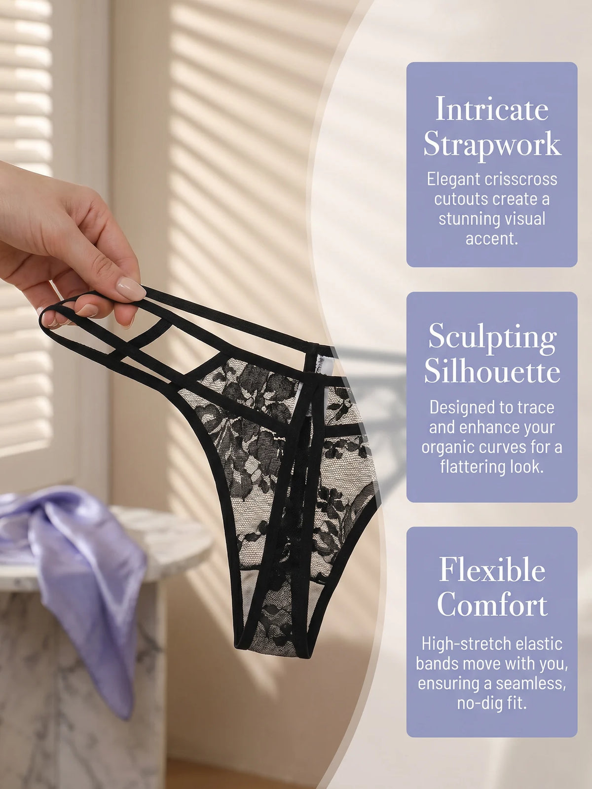 Five Solid black Lace Women G-String Sexy Lingerie Criss-cross Strap Thong fashionable and sexy style C972