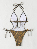 2026 Leopard One Piece Swimsuit Women Cut Out Swimwear Sexy Backless Bathing Suit Tie Side Monokini Beach Bodysuit Beach Wear