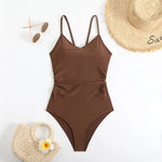 2025 New Brown Bodysuit One Piece Swimsuit Women Thong Swimwear Sexy Backless Bathing Suit Woman Monokini Beach Wear Black White