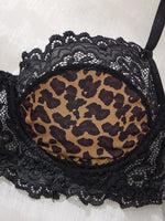 European and American style hot girl leopard print lace lingerie set-Sexy see-through half-cup shaping bra,thong pants ZA825182