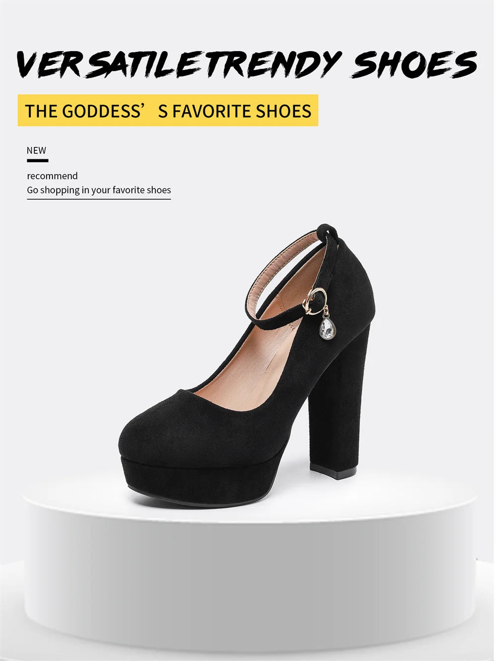 2026 Plus Size 43 Elegant Black Ankle Strap Platform Pumps Sexy Spike High Heels Shoes Women Classic Apricot Office Lady Shoes