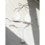 S - XL Leopard Pearl Mini Micro Thong Bikini Female Swimsuit Women Swimwear Two-Piece Bikini Set Bather Bathing Suit Swim V5207B